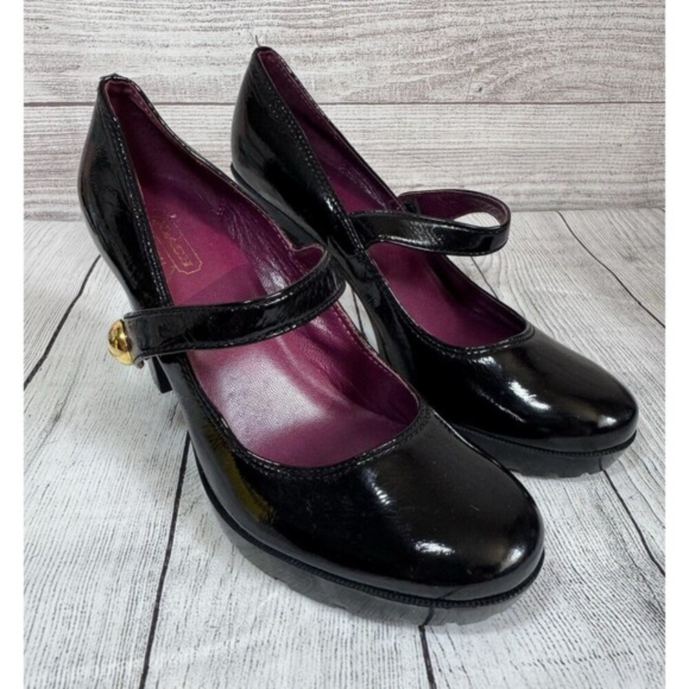 COACH Mary Jane Patent Leather Chunky Heel Shoes SZ 61/2